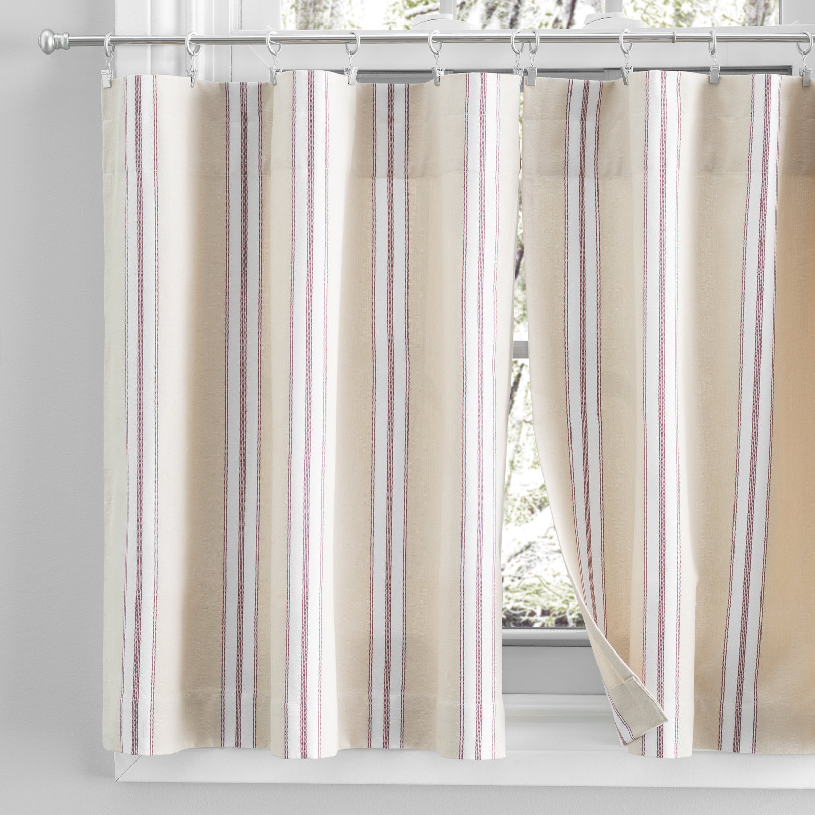 Beresford Striped Cotton Cafe Curtain, 50" W x 24" L, Red