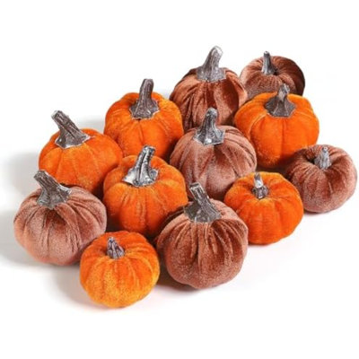 12 pièces de velours de citrouilles artificielles décoratives en fausse petite mousse pour la table d'automne