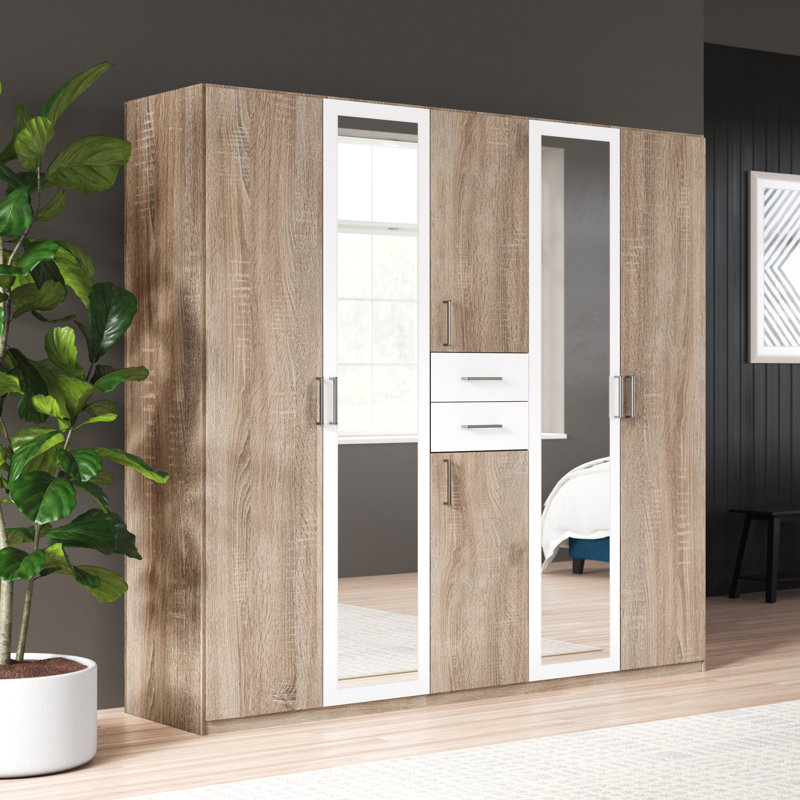 Quinata 6 Door Manufactured Wood Wardrobe, Oak/White