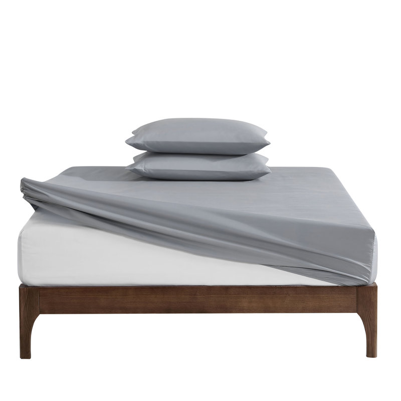 Queen Solid Gray Polyester Microfiber Sheet Set