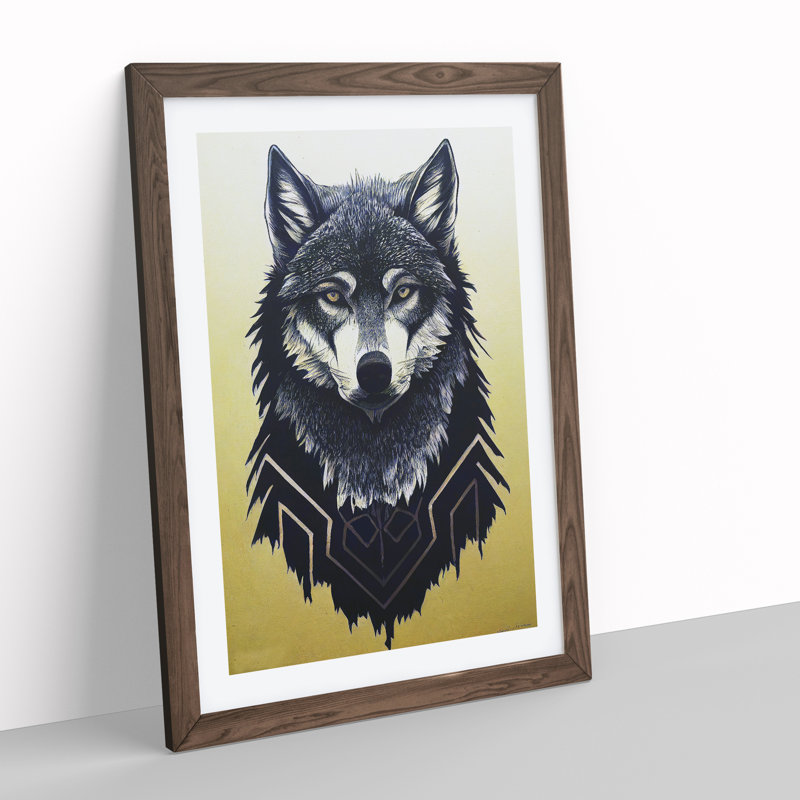 Unique Wolf Art No.4 - Wall Art, 36cm H x 27cm W, Walnut Framed, White