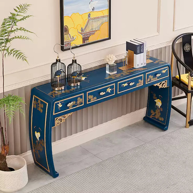 Commode et table d'appoint bleues peintes à la main