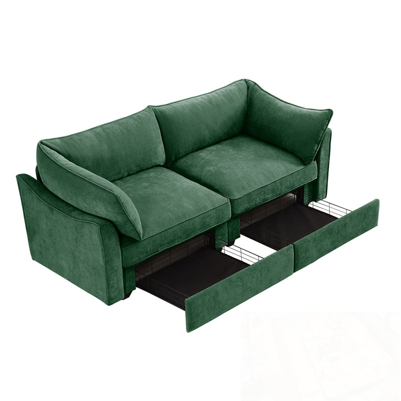Causeuse avec 2 tiroirs de rangement coulissants, Vert
