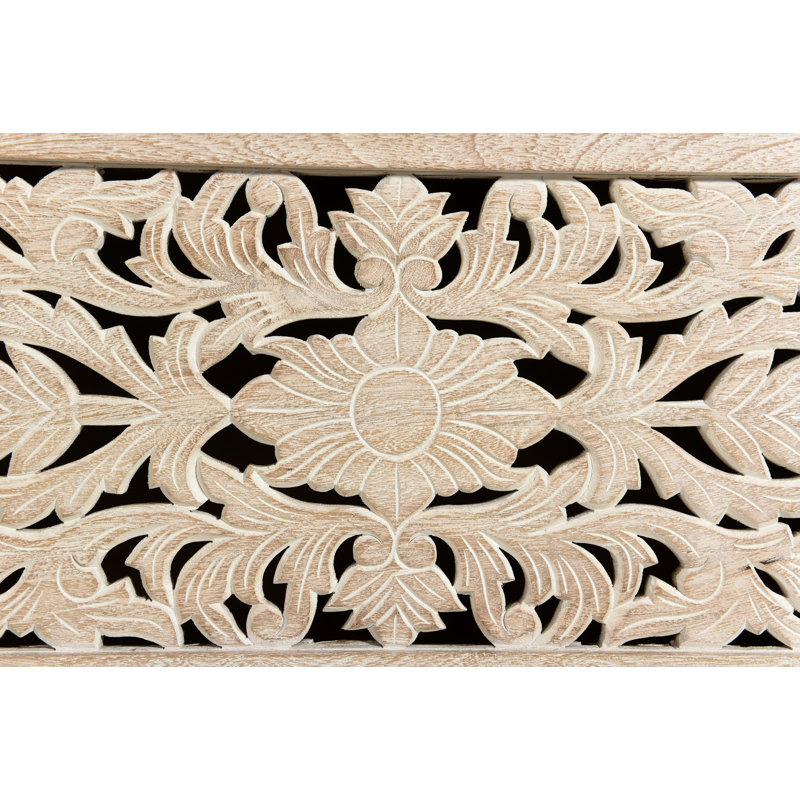 Banc de rangement en bois massif Harleen, Blanc