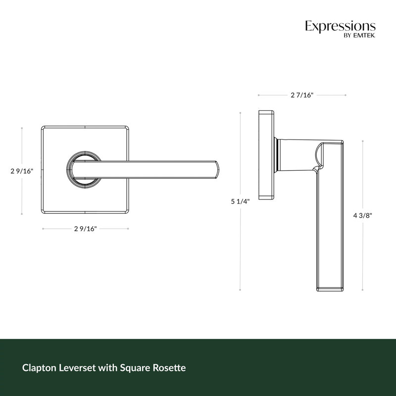 Ensemble de levier d'intimité avec rosette carrée Expressions par Emtek Clapton, noir mat, Noir mat