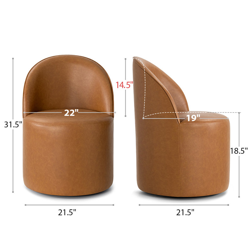 Petit fauteuil d'appoint roulant en similicuir avec roulettes, Brun