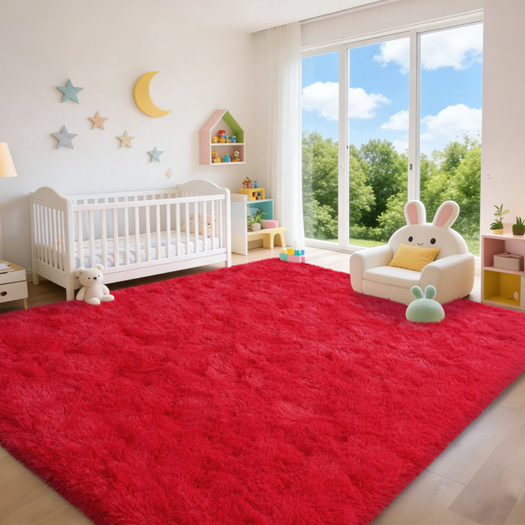 Red Shag Area Rugs for Living Room, Non-Slip Indoor Modern Plush Shag Carpets