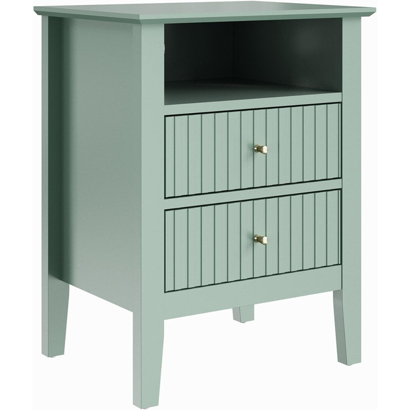 Table de chevet cannelée, l 18 po x P 14 po x H 23 po, 1 pièce, table de chevet, vert