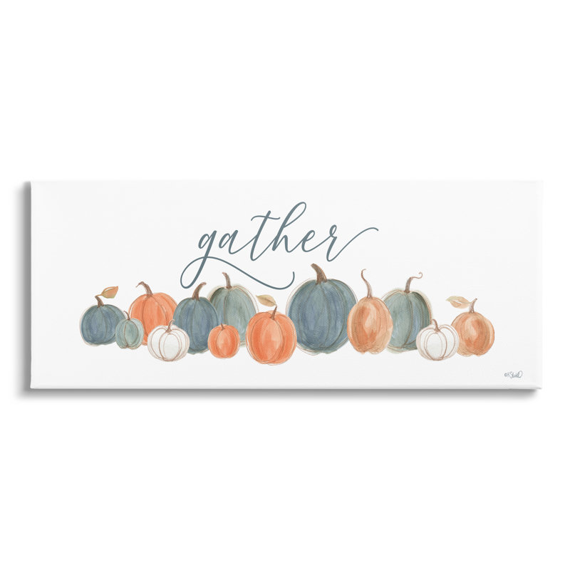 Gather Cursive Script Minimal Autumnal Pumpkins Arrangement Black, H 20 po x l 48 po x P 1,5 po, Toile tendue