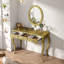 Meuble-lavabo de luxe avec miroir ovale, 3 tiroirs et sculptures complexes -1058970685
