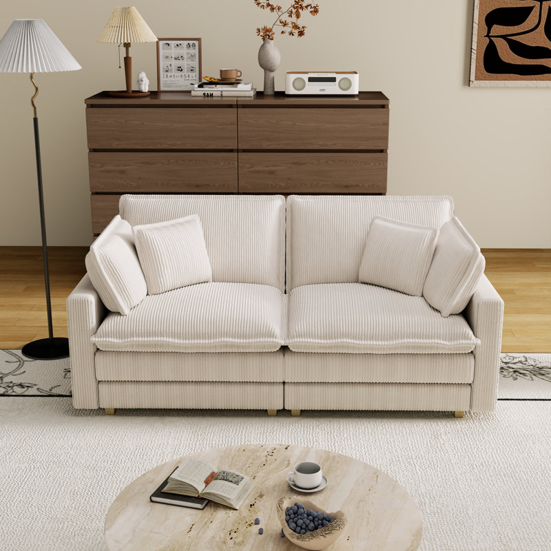 Canapé avec 4 coussins et coussins Kevin Corduroy, Beige