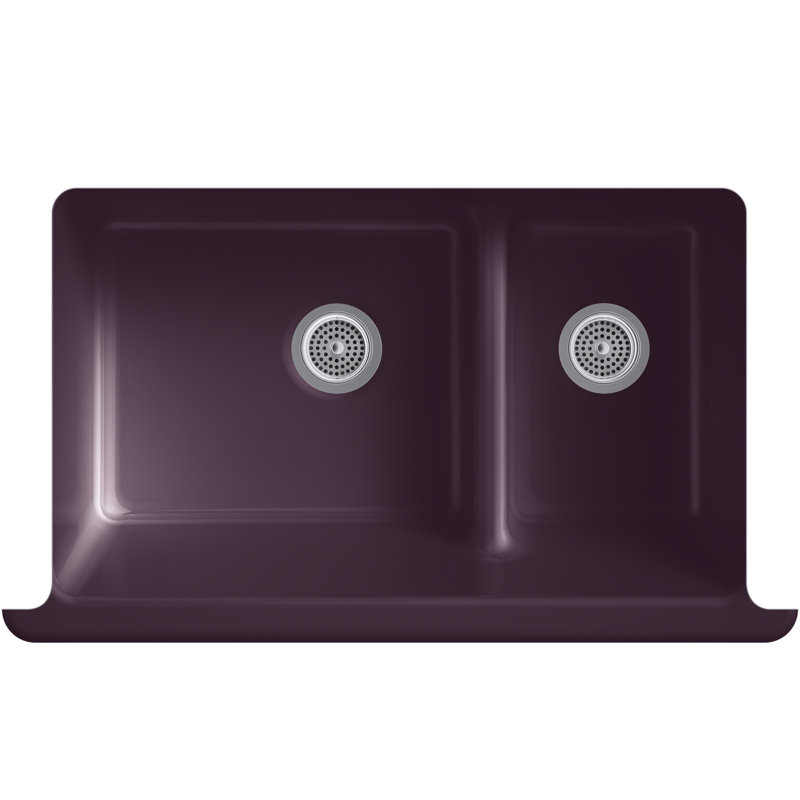 Whitehaven 36" L x 22" W Double Basin Farmhouse/Apron Kitchen Sink, Black Plum