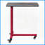 Table basse asymétrique industrielle rouge - Roulettes mobiles, métal et amp; Plateau en bois avec tablette murale incluse