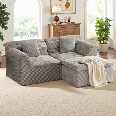 Canapé en L 81 po avec repose-pieds, canapé-lit désossé pour salon, appartement, sans assemblage requis, gris clair