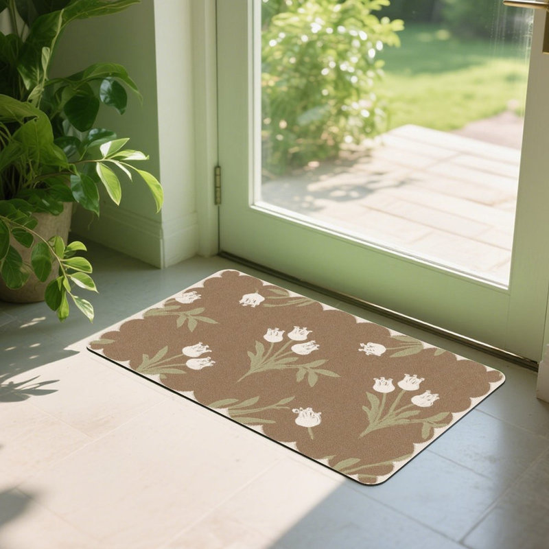 White Tulip Floral Doormat, 24L x 36W, for Entrance Porch