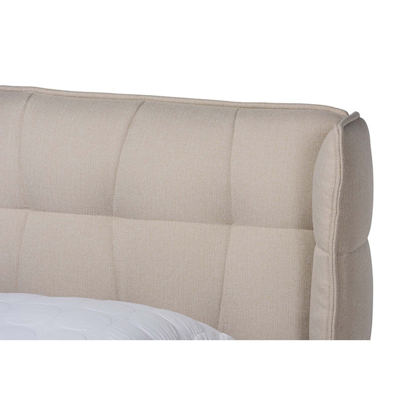 Devizes Upholstered Wingback, Queen Bed, Light Beige/Walnut 41.9'' H X 87.2'' L X 89.57" W, Light Beige, Queen