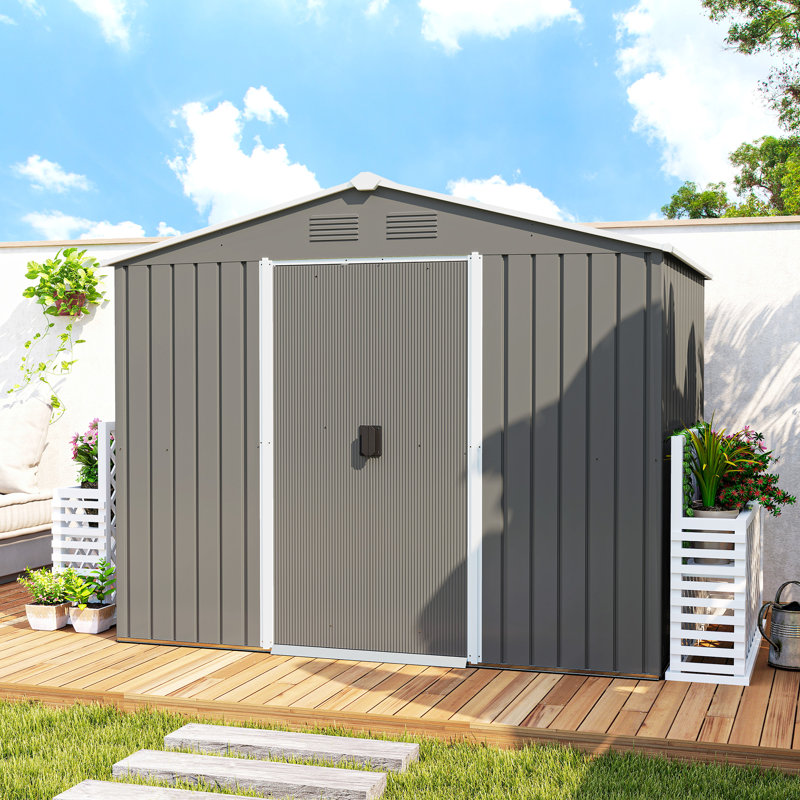Brenson 7.7 ft. W x 5.7 ft. D Galvanised Steel Steep Slope Garden Shed