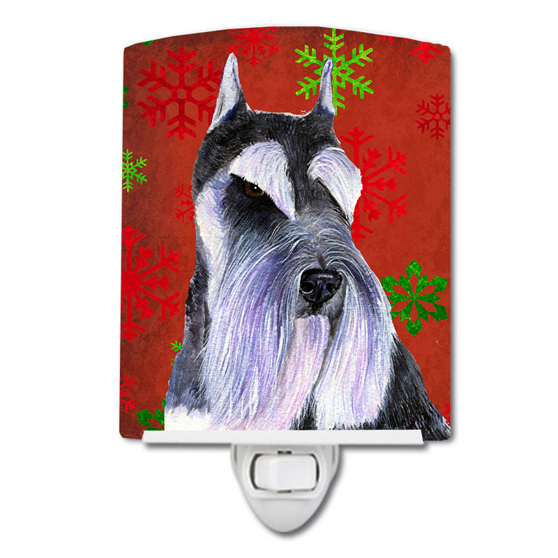 Éclairage pour nuit en céramique schnauzer flocons de noël