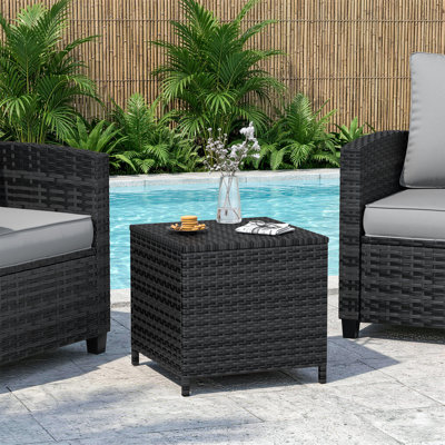  Alexandia Outdoor Square Rattan Wicker Side Table With Storage