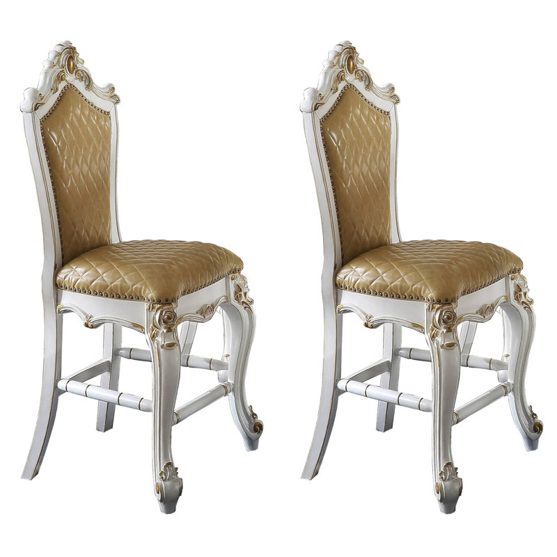 Chaises à hauteur de comptoir sans accoudoirs de couleur caramel et perle antique (ensemble-2), Siège jaune / cadre blanc
