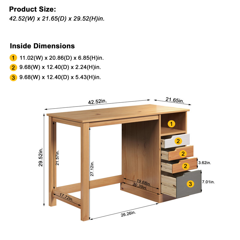 Thaddeus Solid Wood Writing Desk, Honey/White/Gray