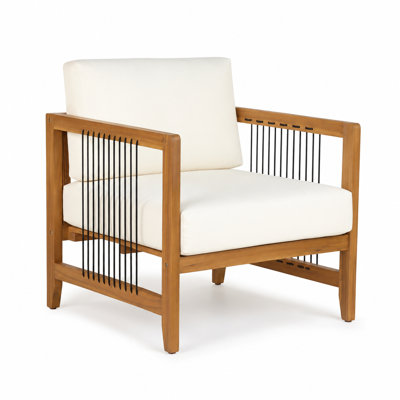 Chaise de patio d'extérieur résistante aux intempéries avec coussin moelleux, fauteuil simple d'appoint moderne en corde, siège de salon robuste et durable