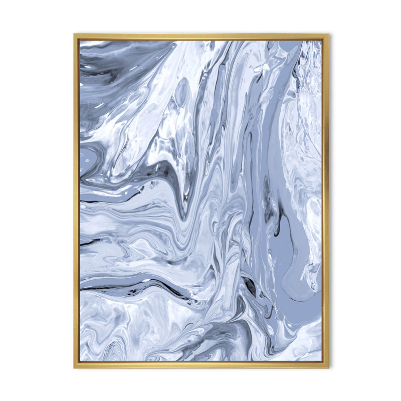 Contemporary Contemporary, art liquide gris - peinture sur toile, Toile à cadre flottant doré, H 20 po x l 12 po