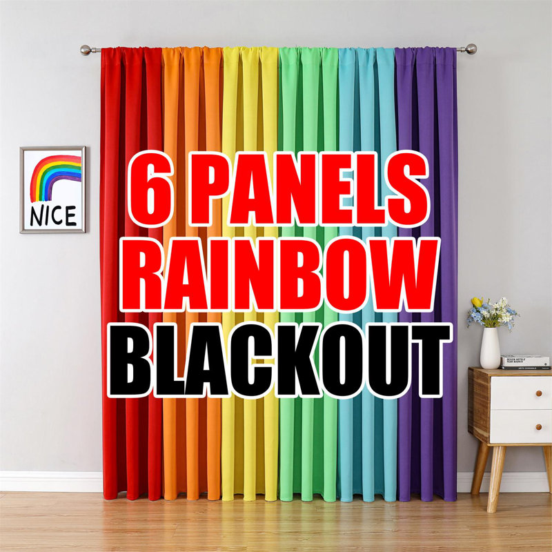 6 Panels Rod Pocket Blackout Curtains Rainbow Curtains for  Bedroom Livingroom Classroom Nursery Curtains, 37" W x 95" L