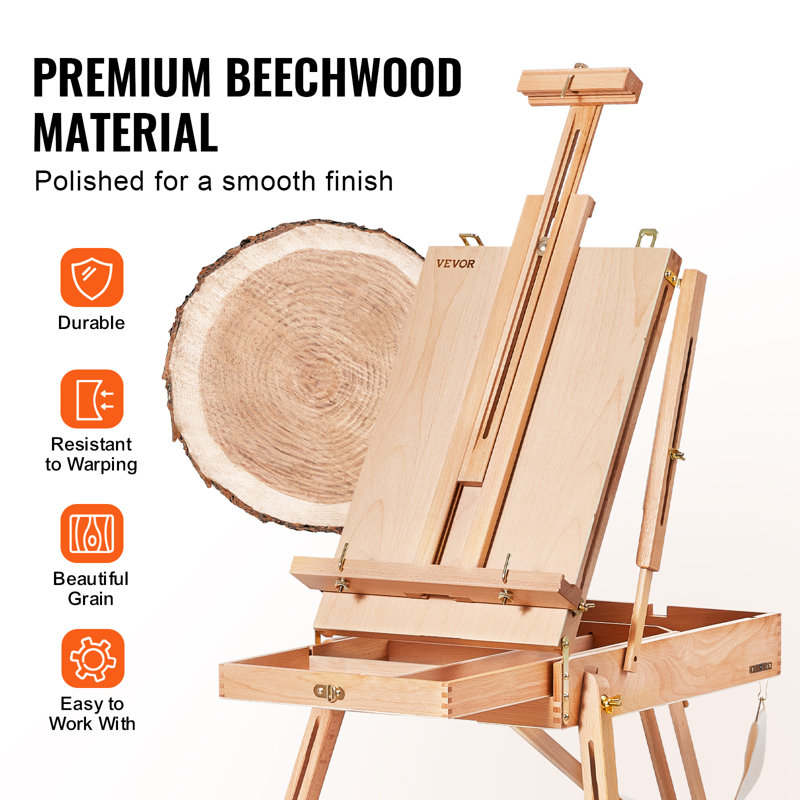 Beechwood Foldable French Easel with Storage Drawer