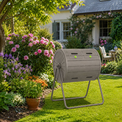 Dual Chamber Tumbling Composter,Outdoor Compost Bin