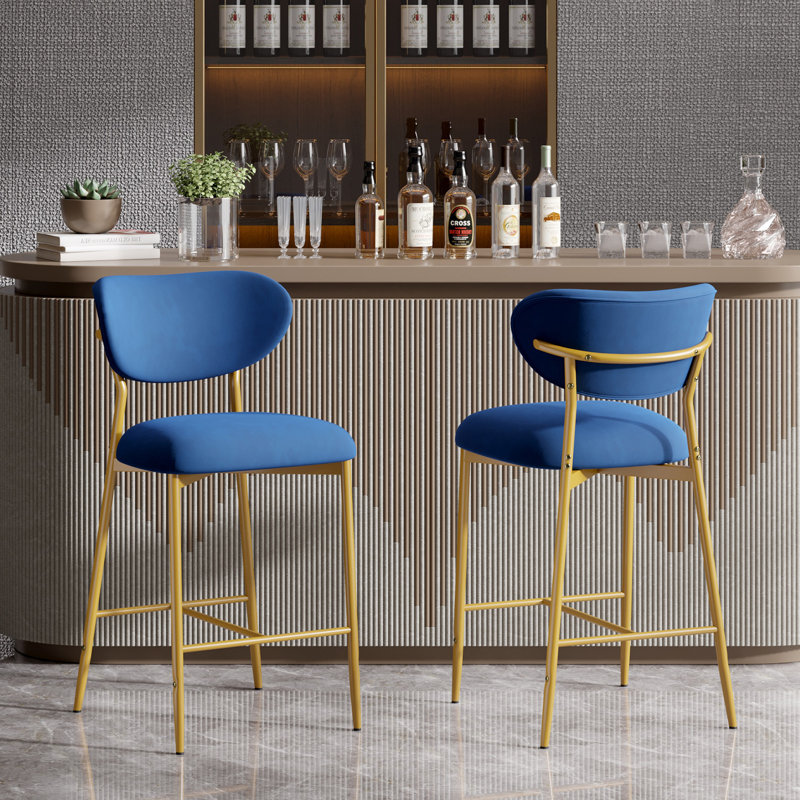 Bar Height Bar Stools Set Of 2, Velvet Ergonomic Modern Counter Stool With Back, Comfy Bar Chairs With Powder Sprayed Golden Metal Legs