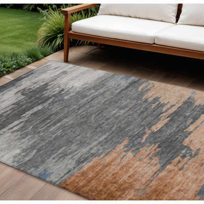 Tapis extérieur lavable abstrait rouille et gris 9 pi x 12 pi