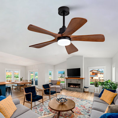 Ventilateur de plafond à 5 pales en bois massif avec lumière DEL et télécommande