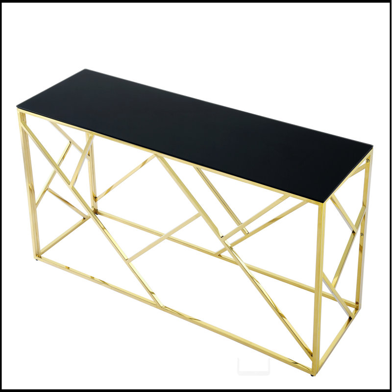 Console moderne en verre, canapé doré de 55 po avec structure en métal robuste et plateau en verre trempé