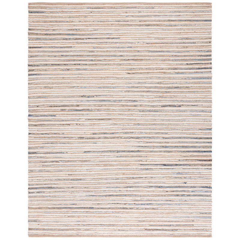 Abott Woven Jute/Canvas/Cotton Rug in Beige/Natural/Light Blue, Rectangle 8' x 10'