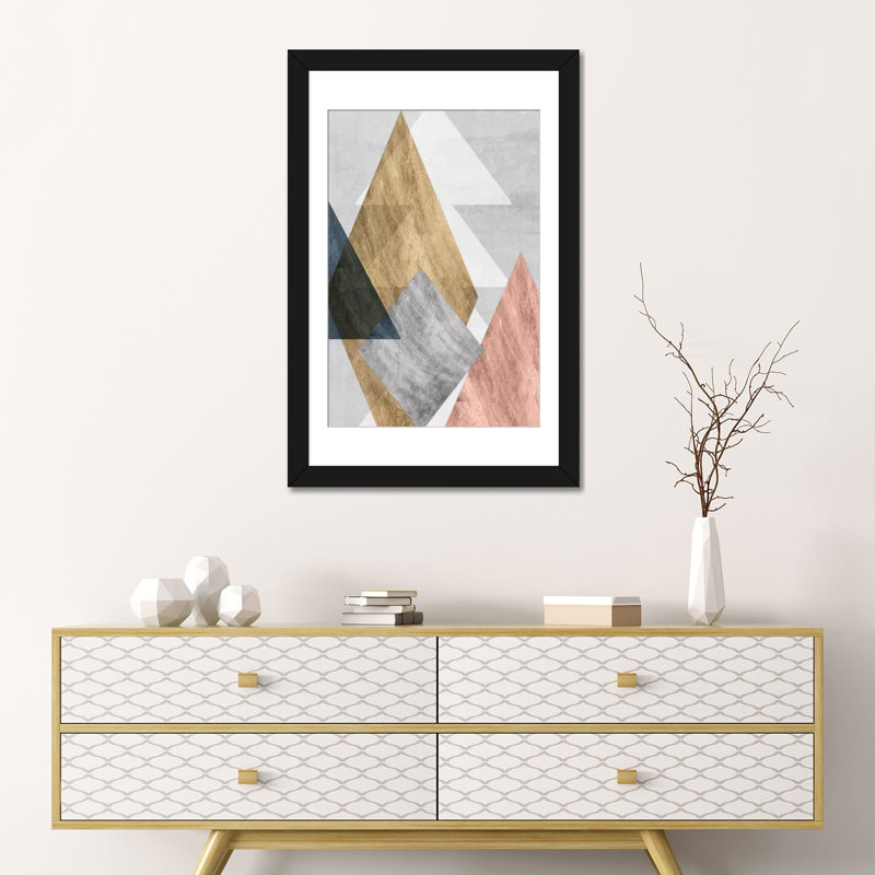 «Peaks I», impression sur toile, Blanc, Papier beaux-arts encadré noir, H 24 po x l 16 po x P 1 po