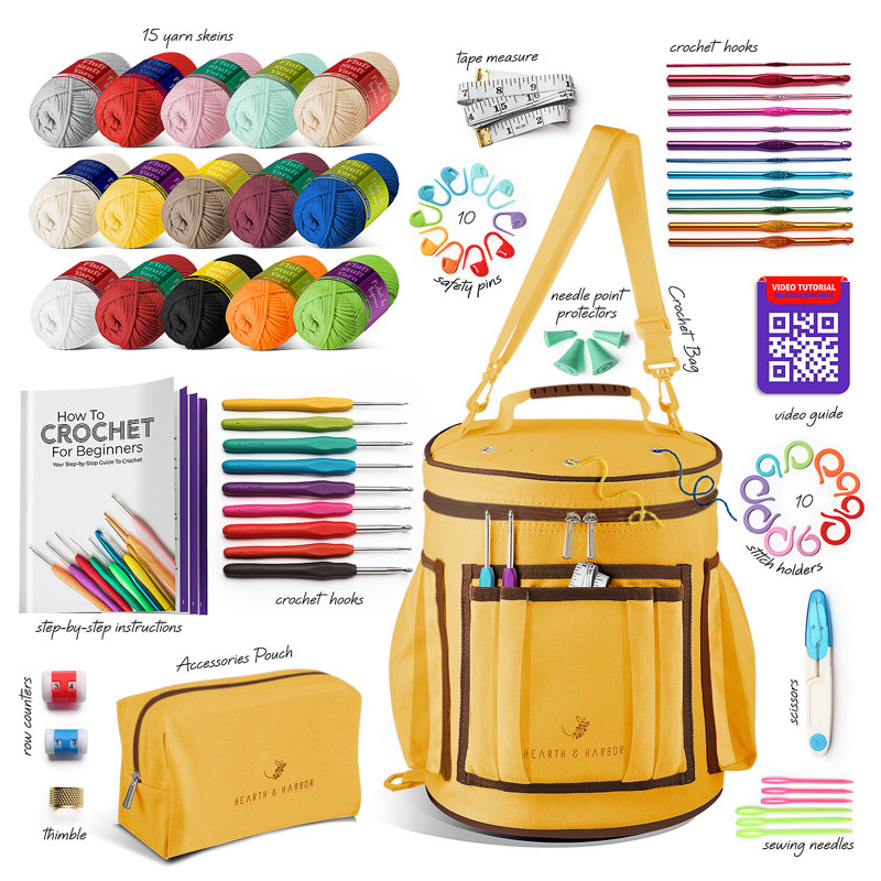 Trousse de crochet pour débutants avec didacticiels vidéo étape par étape, Moutarde