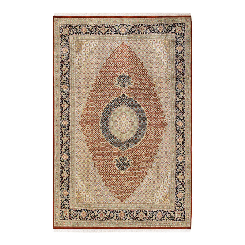Tapis unique en laine noué à la main 6 pi 2 po x 8 pi 6 po nouvel âge Hayner en gris / brun / noir