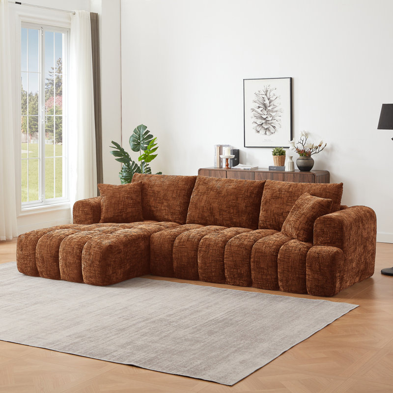 Canapé modulaire surdimensionné en L surdimensionné, Chenille orange
