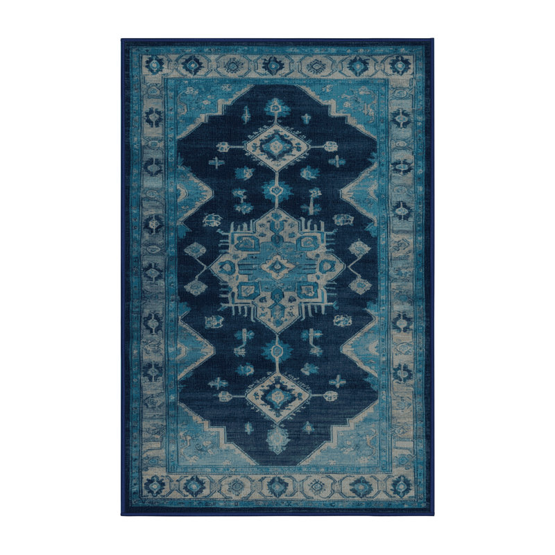 Tapis bleu lavé à la machine, Rectangle 5 pi x 7 pi