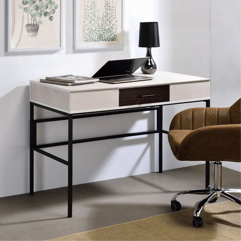 Bureau d'écriture naturel et noir avec port USB, Naturel
