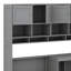 Lit plateforme fonctionnel en bois avec bureau, garde-robe, armoires, tiroirs et tablettes-368711357