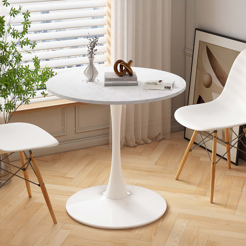 Table de salle à manger moderne Crider, H 28,7 po x L 42 po x l 42 po, Blanc, Blanc
