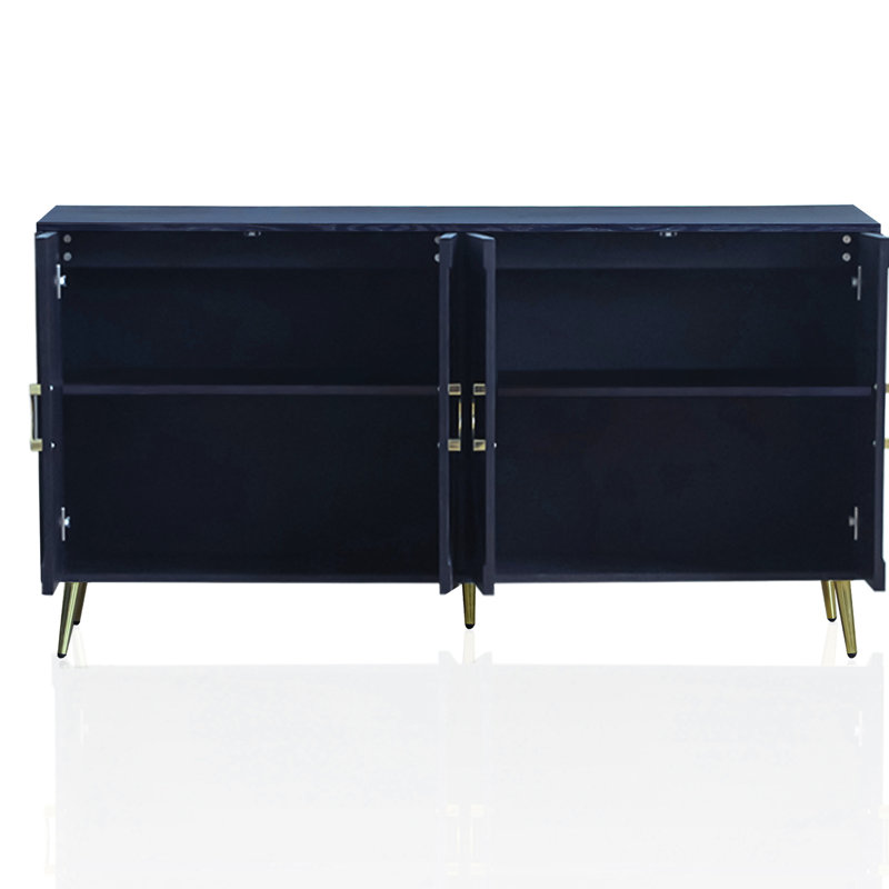 Buffet buffet 4 portes en bois bleu marine avec tablette réglable pour la cuisine, la salle à manger, le salon, le vestibule, le couloir, le bureau