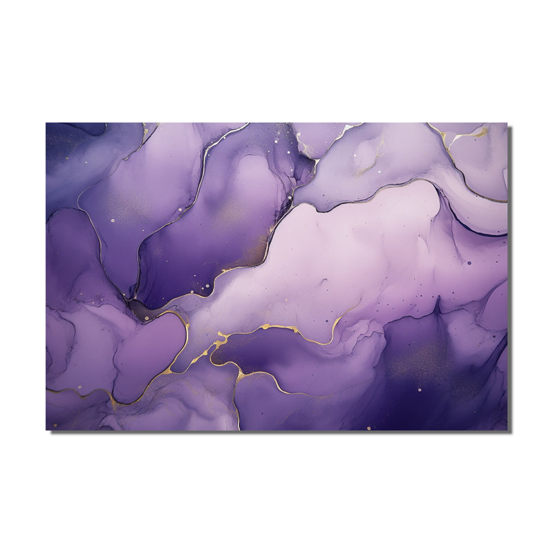 Décorations murales mauves et dorées à l'encre de marbre - Fractales