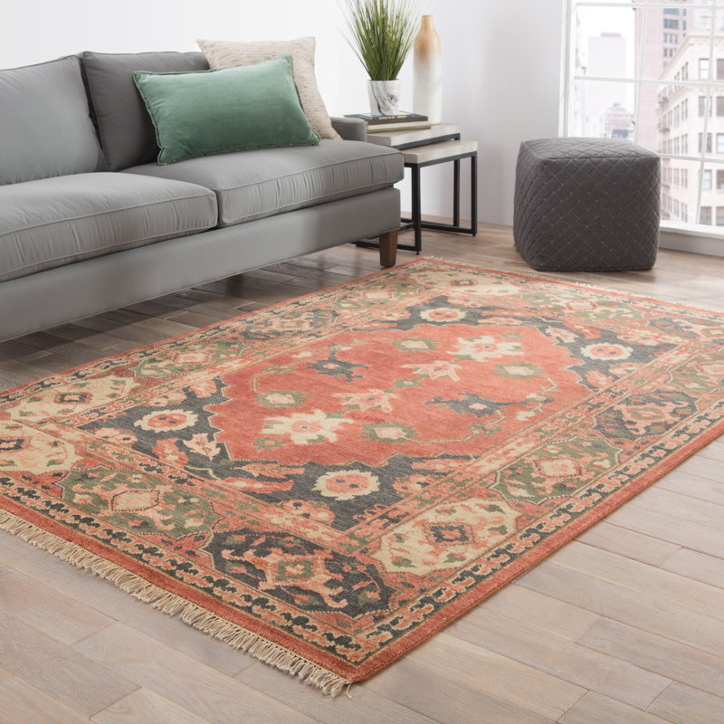 Village By Artemis Hand Knotted Wool Oriental Area Rug in Burnt Henna/Phantom/Taos Taupe, Rectangle 2' X 3'