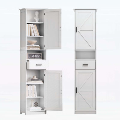 Tall Bathroom Storage Cabinet with 2 Barn Doors,1 Drawer