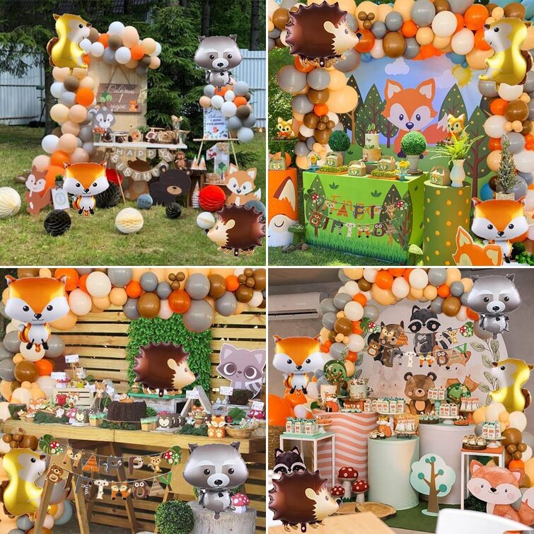 Fox Themed 1st Birthday Party Decorations, Woodland Fox Baby 1st Birthday,  Orange Blue Balloon Arch Fox Number 1 Foil Balloons, Fox Happy Birthday