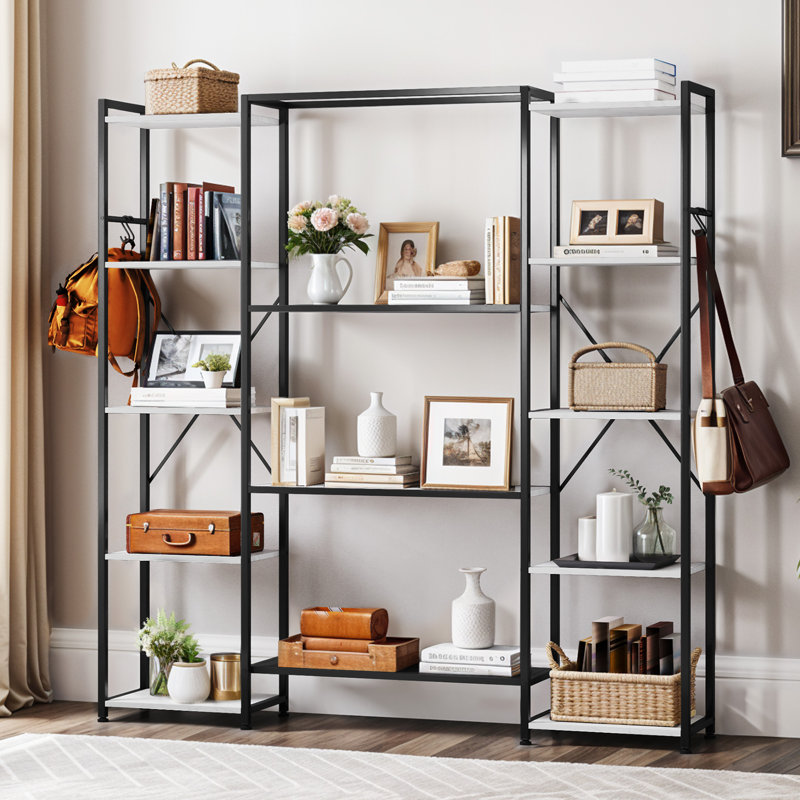 160cm W Metal Standard Bookcase, Black/White