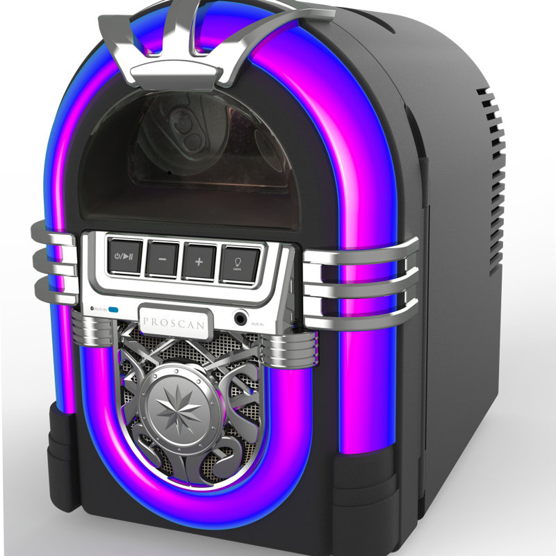 Proscan, 6 Can/4 Liter Light Up Jukebox Bluetooth®  Speaker/ Mini Personal Fridge Cooler, Black